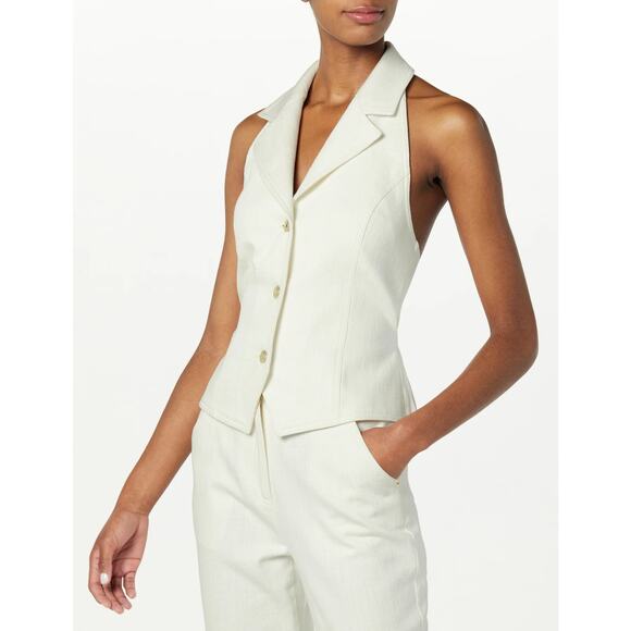 SERGIO HUDSON IVORY LIGHT WEIGHT DENIM HALTER VEST - Picture 1 of 11